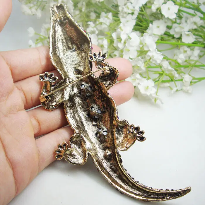 Vintage Multi-color Crocodile Animal Men Pendant Brooch Pin Rhinestone Crystal Classic Animal Fish Brooch Pins Gifts