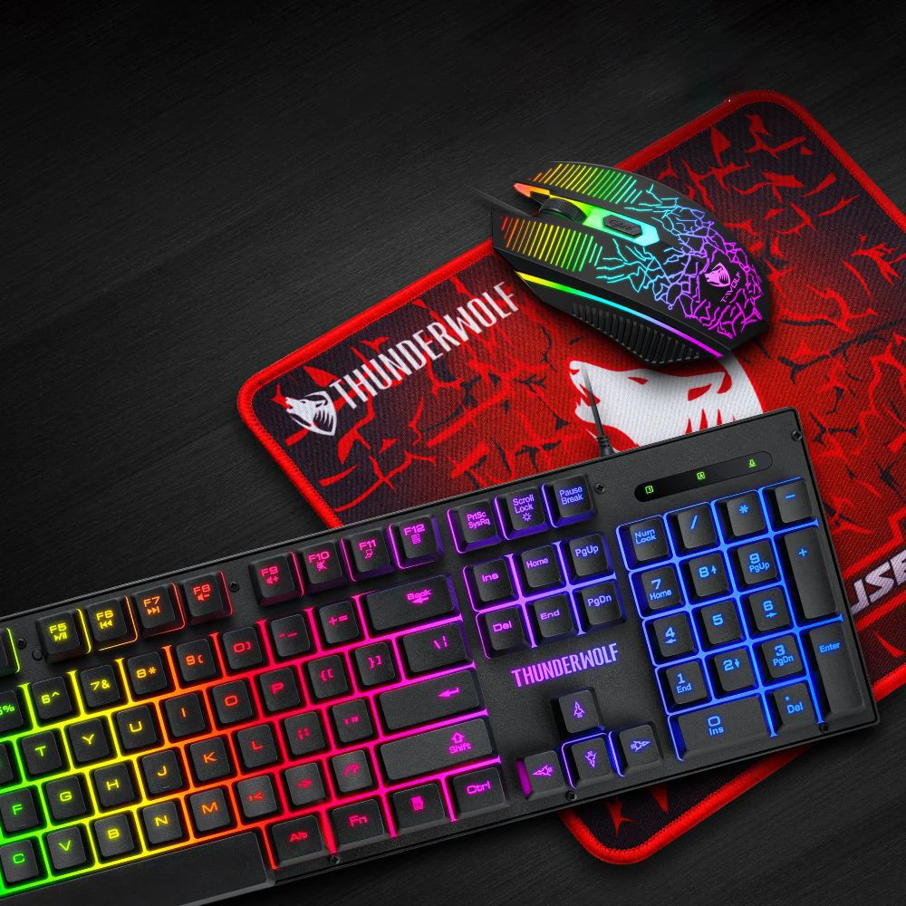 Thunder Wolf TF31 Mouse tastiera Mouse Pad 3 pezzi Set gioco meccanico Touch Light up Key Mouse Set essenziale per principianti