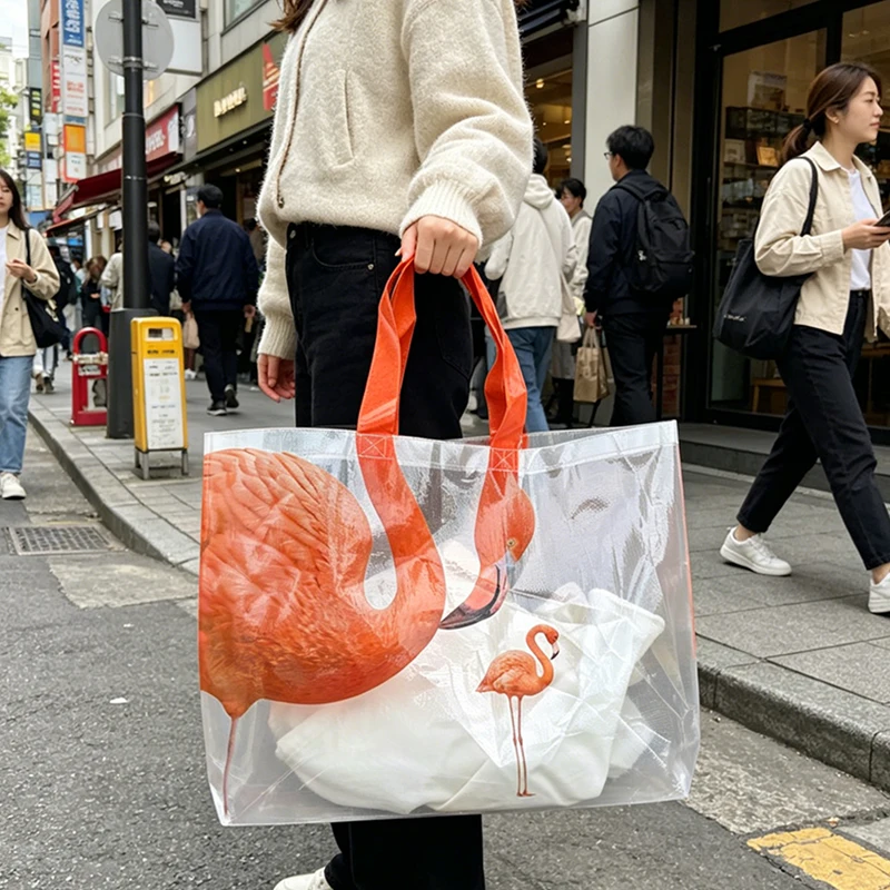 Large Capacity Transparent Bird Shape Waterproof Handbag Portable Woven Shoulder Tote Bag Foldable Reusable Grocery Shopping Bag