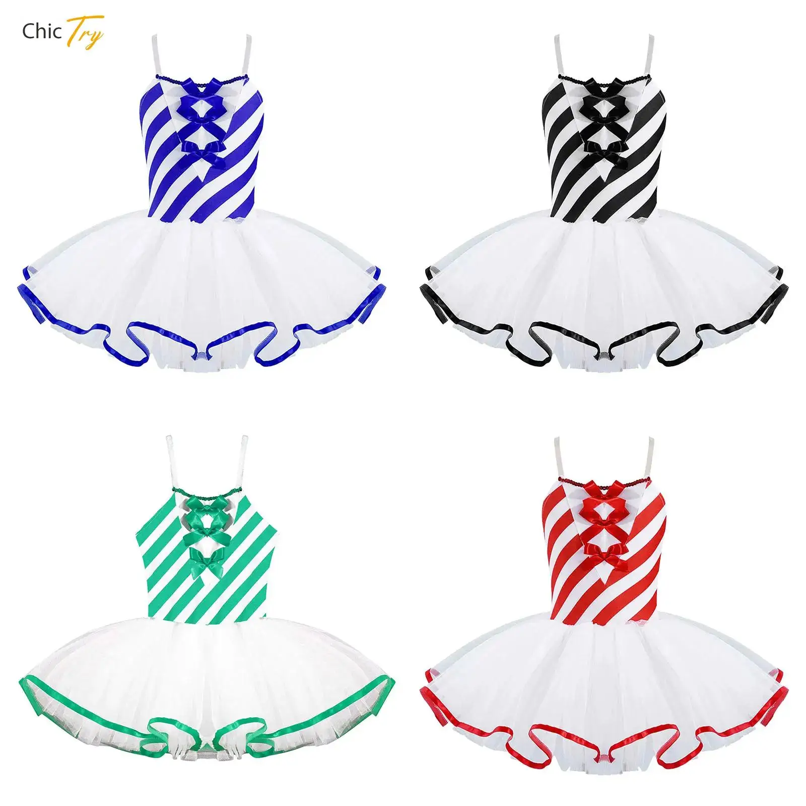 Christmas Candy Cane Costume for Girls Sequins Striped Print Ballet Dress Festival Santa Claus Circus Skating Tutu Leotard Dress - view 2