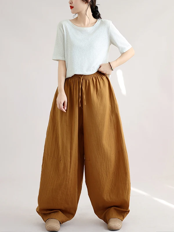 Authentic Early Autumn 2026 Retro Casual Versatile High-Definition Arc Blade Cotton Linen Pants True-to-size Everyday Wear