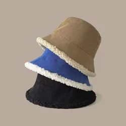 Fall Winter New Fisherman's Hat Children Double-sided Thickened Lamb Wool Japanese Fashion Warm Street Basin Hat Corduroy Bucket