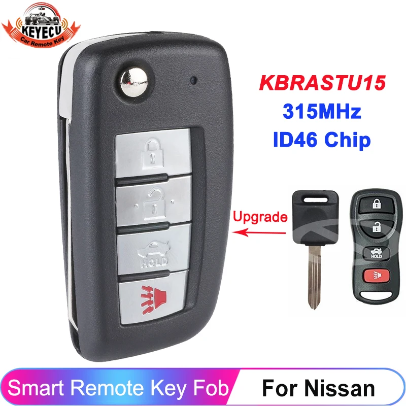 KEYECU 4 Buttons Modified Flip Remote Key KBRASTU15 315MHz For Nissan Infiniti Altima Maxima Murano Sentra FX35 ID46 Chip