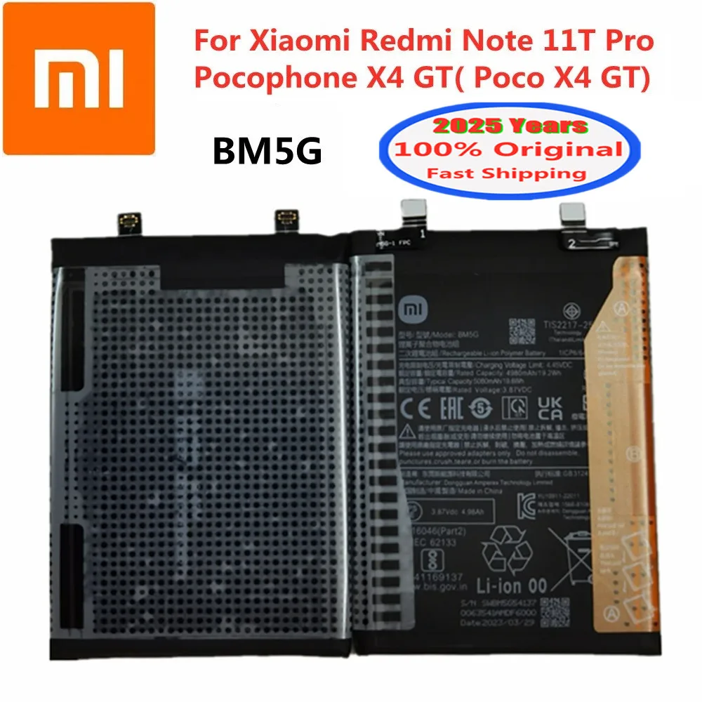 100% Original Xiao Mi BM5G Phone Battery For Xiaomi Redmi Note 11T Pro / Pocophone X4 GT / Poco X4 GT 5080mAh Phone Bateria