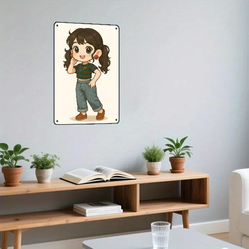 Custom Photo to Cartoon Metal Tin Sign, 20x30cm Personalized Chibi Style Wall Art Decor, Other Metals