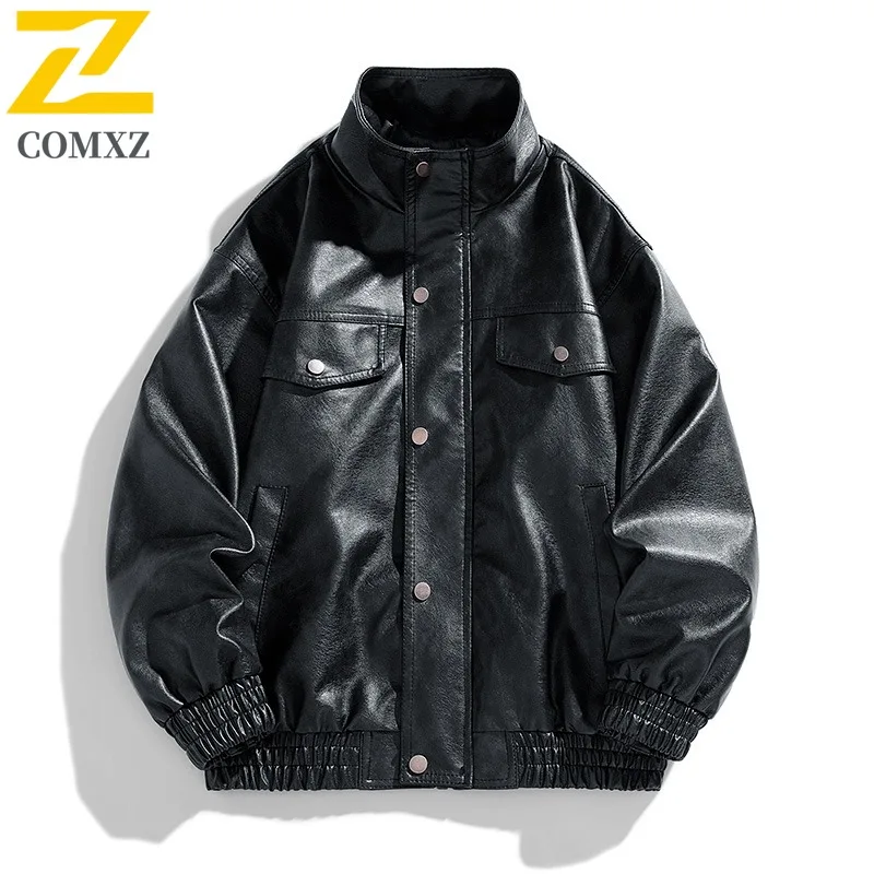 

COMXZ Men Motorcycle Leather Jacket US Style Lightweight Coats Casual Travel Windproof Durable Autumn Men Motorcycle Jackets