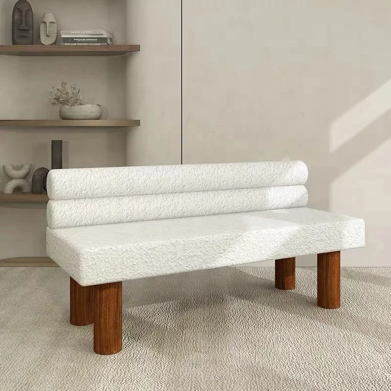 

l # Nordic simple solid wood long bench restaurant double bench with back wabi-Sabi style home