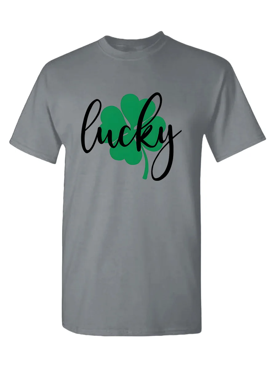 

Men's Short Lucky Four-leaf Grass Sleeve Round Collar T-Shirt Street Style Characters Images Print Summer Fashion