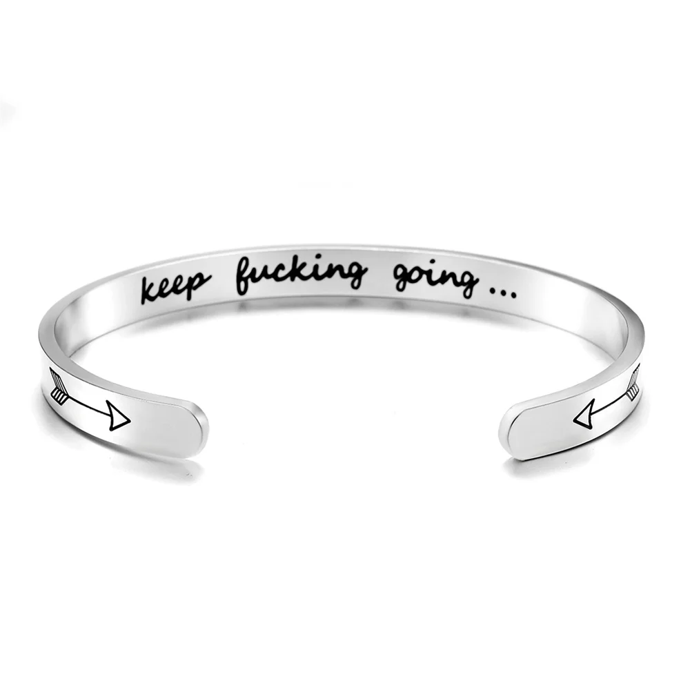 Trendy Engraved Inspirational Words Opening Bangle For Women Stainless Steel Fashion Adjustable Pulsera