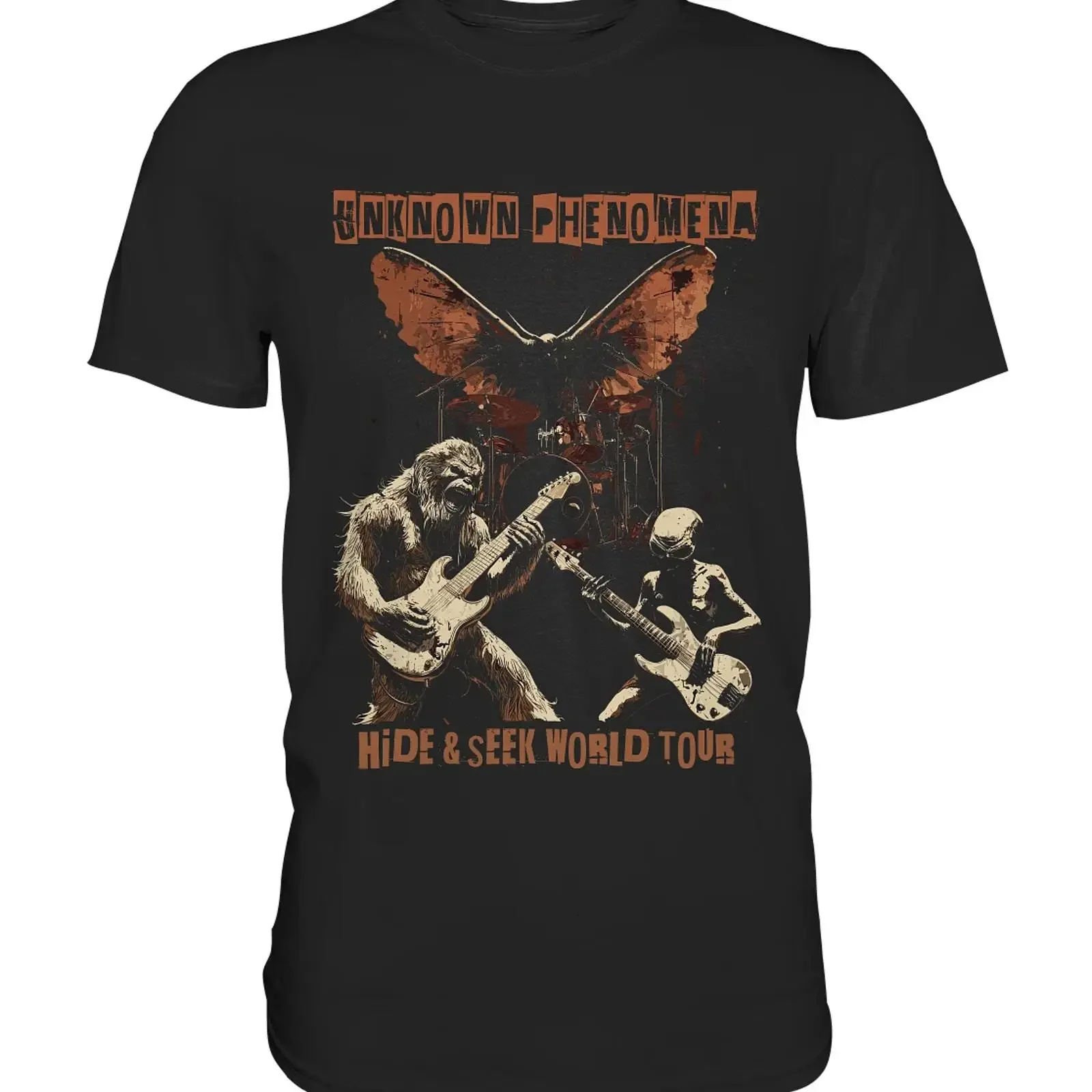 Bigfoot Alien Mothman Grunge T Shirt Cryptid Musik Rockband Retro Mythos Tour vintage Washed homme Casual Stylish streetwear