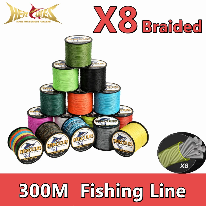 Hercules Braided Fishing Line 8 Strands Multifilament  PE 300m30-80LB Strong Braided Wire Ocean Boat Fishing Line Extreme Strong