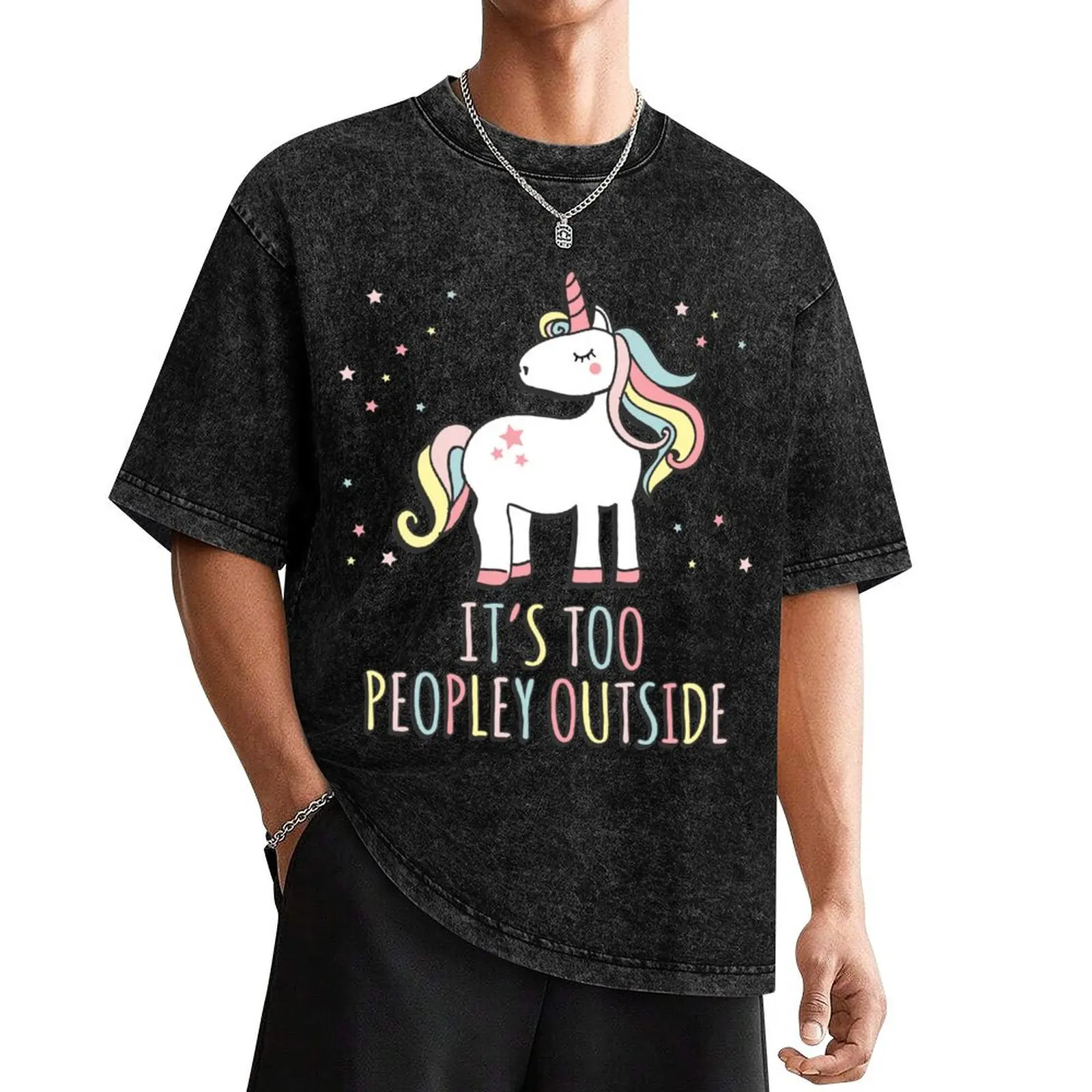 It's Too Peopley Outside Unicorn T-Shirt man clothes summer top slim fit t shirts for men