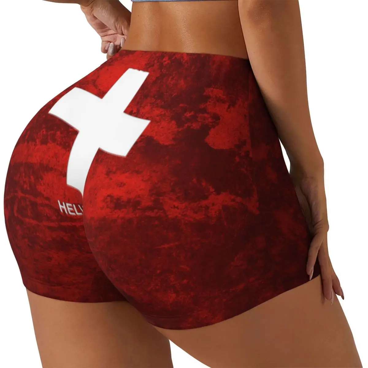 

Женские шорты для бега в тренажерном зале с флагом Швейцарии на заказ, спортивные шорты для волейбола, байкера, йоги