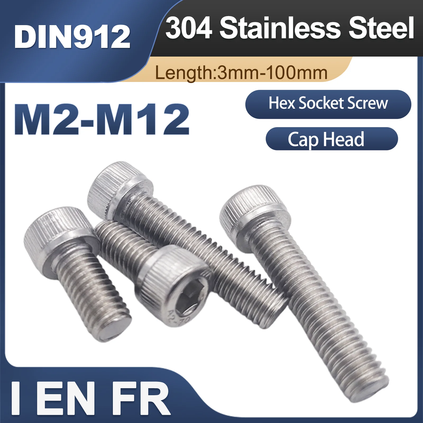 2/5/10/50pcs DIN912 M1.4 M1.6 M2 M2.5 M3 M4 M5 M6 M8 M10 A2-70 304 Stainless Steel Allen Hexagon Hex Socket Cap Head Screw Bolt