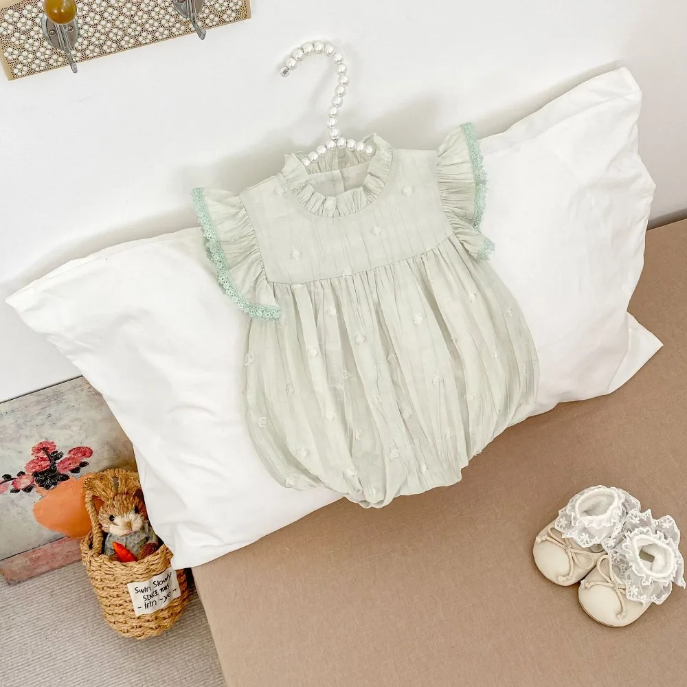 

Princess Newborn Baby Girl Romper 0-2Years Infant Fly Sleeve Ruffles Collar Solid Color Cotton Bodysuit Outfits Summer Clothes