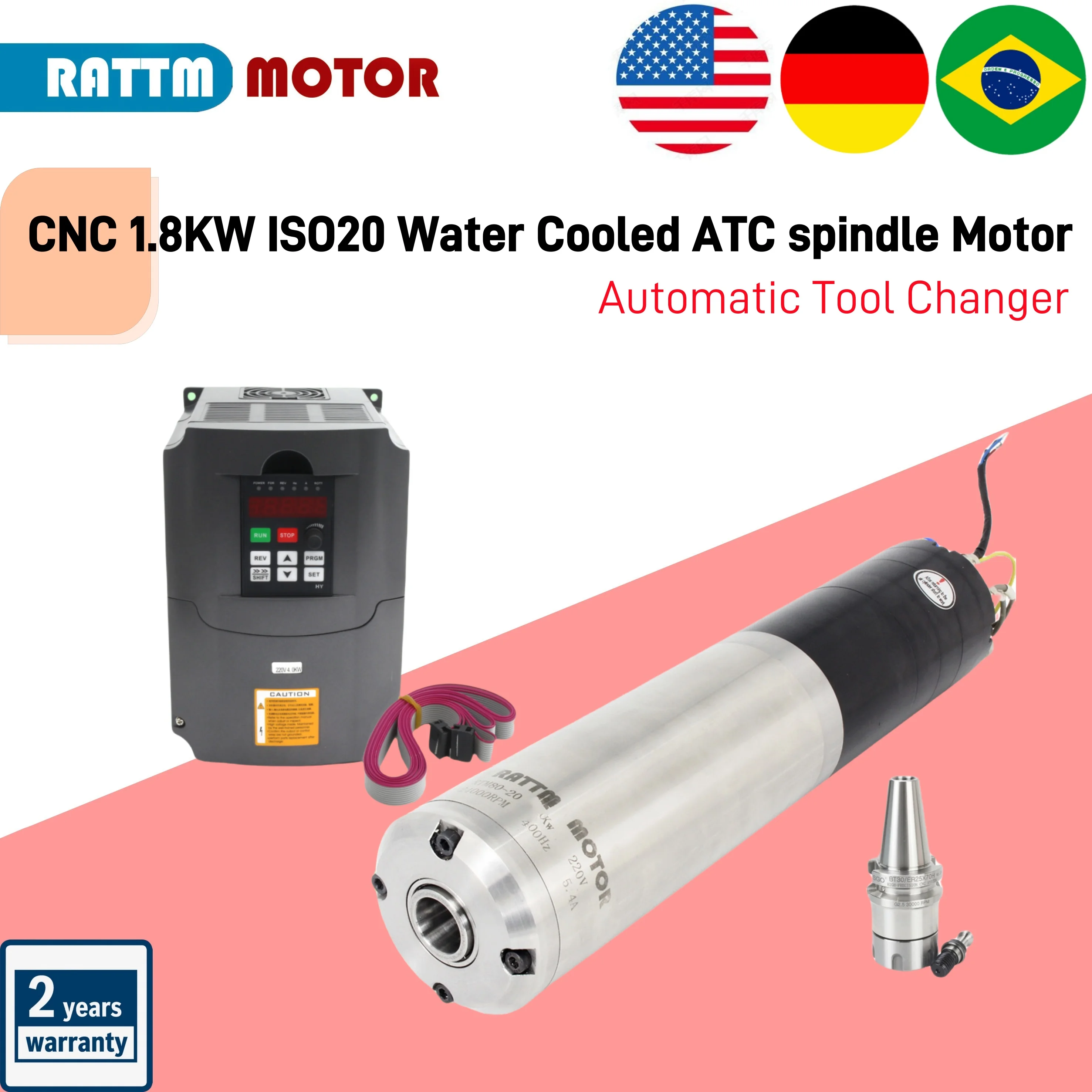 『DE/USA Stock』CNC 1.8KW ISO20 Water Cooling ATC spindle 24Z Permanent POWER Automatic Tool Changer FOR Metal 220V CNC Router