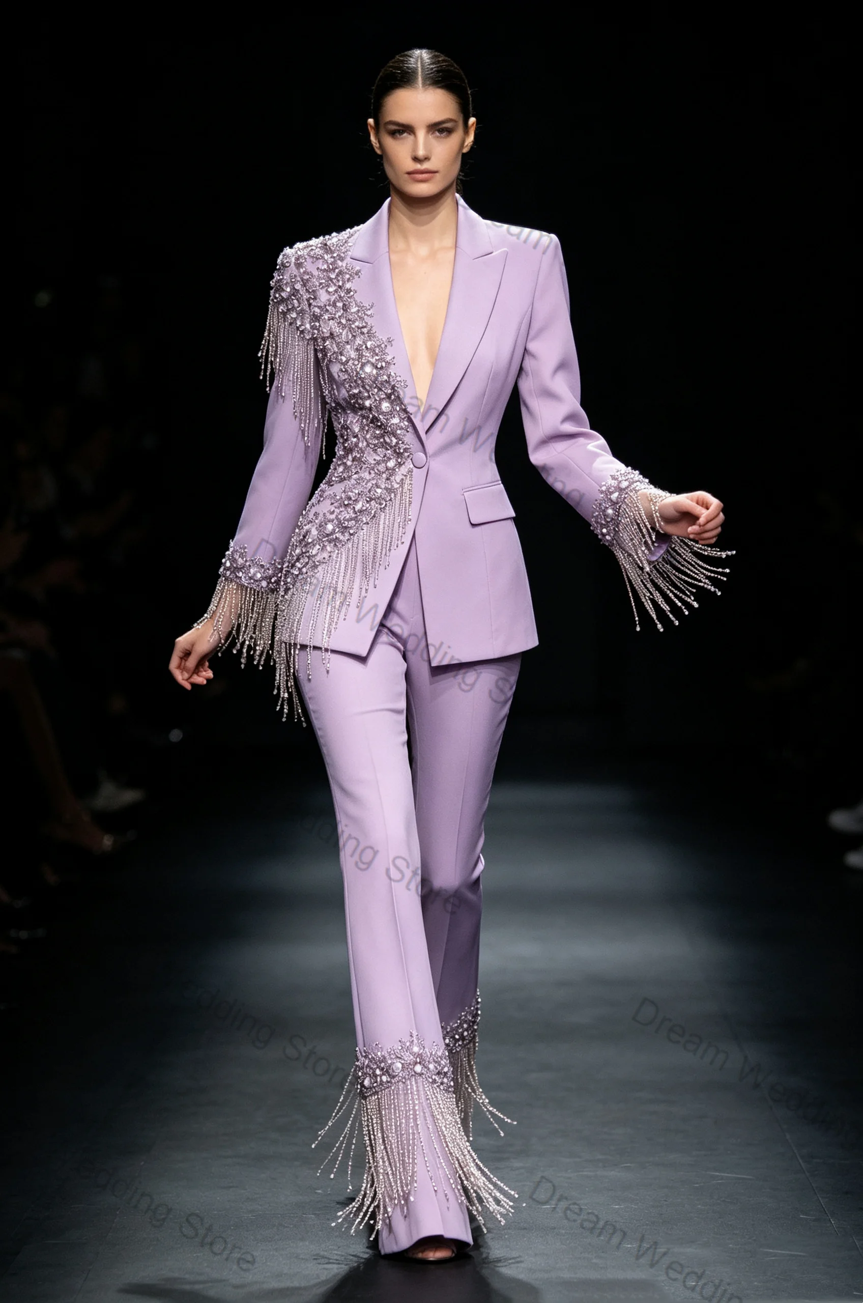 Crystals Beading Women Suit Set 2 Pcs Blazer+Pants Trousers Autumn Fall Formal Office Lady Jacket Customized Wedding Guest Coat