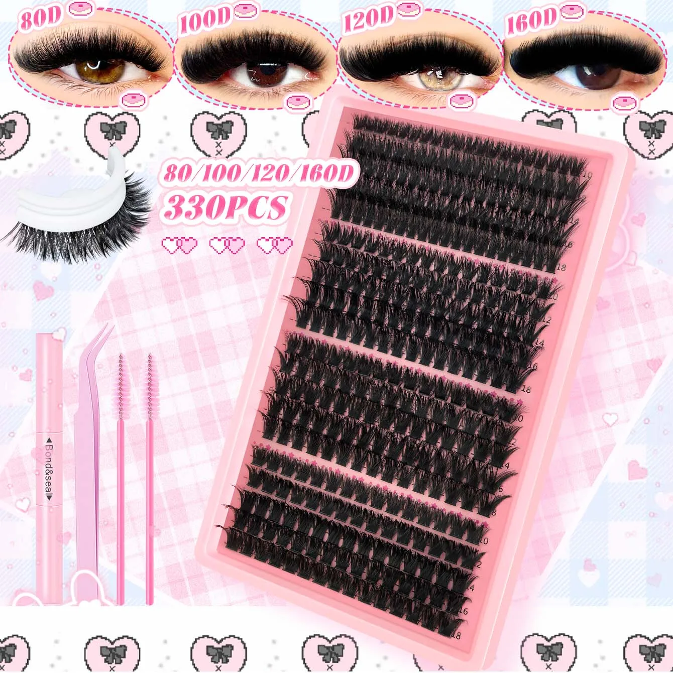 330PCS-30D/40D/50D/80D/100D/120D/160D Mixed Styles False Eyelash Strips with Application Tools, Suitable for All Festive Occasio