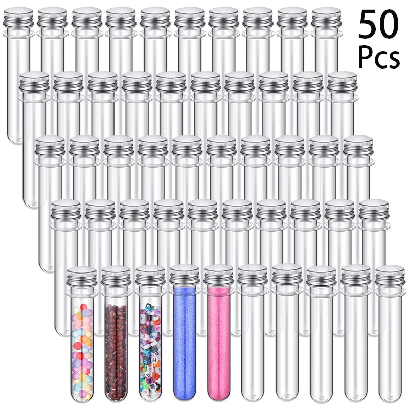 50Pcs Plastic Test Tubes with Screw Caps 40ML Clear Bath Salt Tubes Gumball Candy Tubes with Caps Tube Container Candy Storage