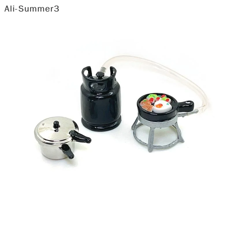 1/12 Dollhouse Kitchenware Set Mini Gas Stove Fried Egg Pressure Cooker Model Dolls House Kitchen Toys Kid Pretend Play Toy