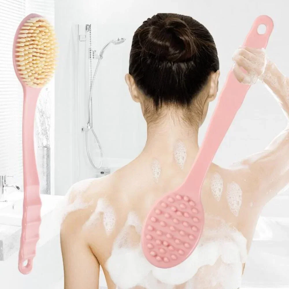 Sikat Mandi Pegangan Panjang Scrub Eksfoliasi Shower Scrubber Tubuh Lembut Aksesori Kamar Mandi Sikat Pembersih Pemijat Kulit Exfoliator