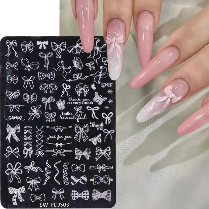 

3D French Lines Nail Stamping Plate Nails Bow Leaf Panda Stamp Drawing Template Nail Polish DIY Manicure Printing Stencils Tools