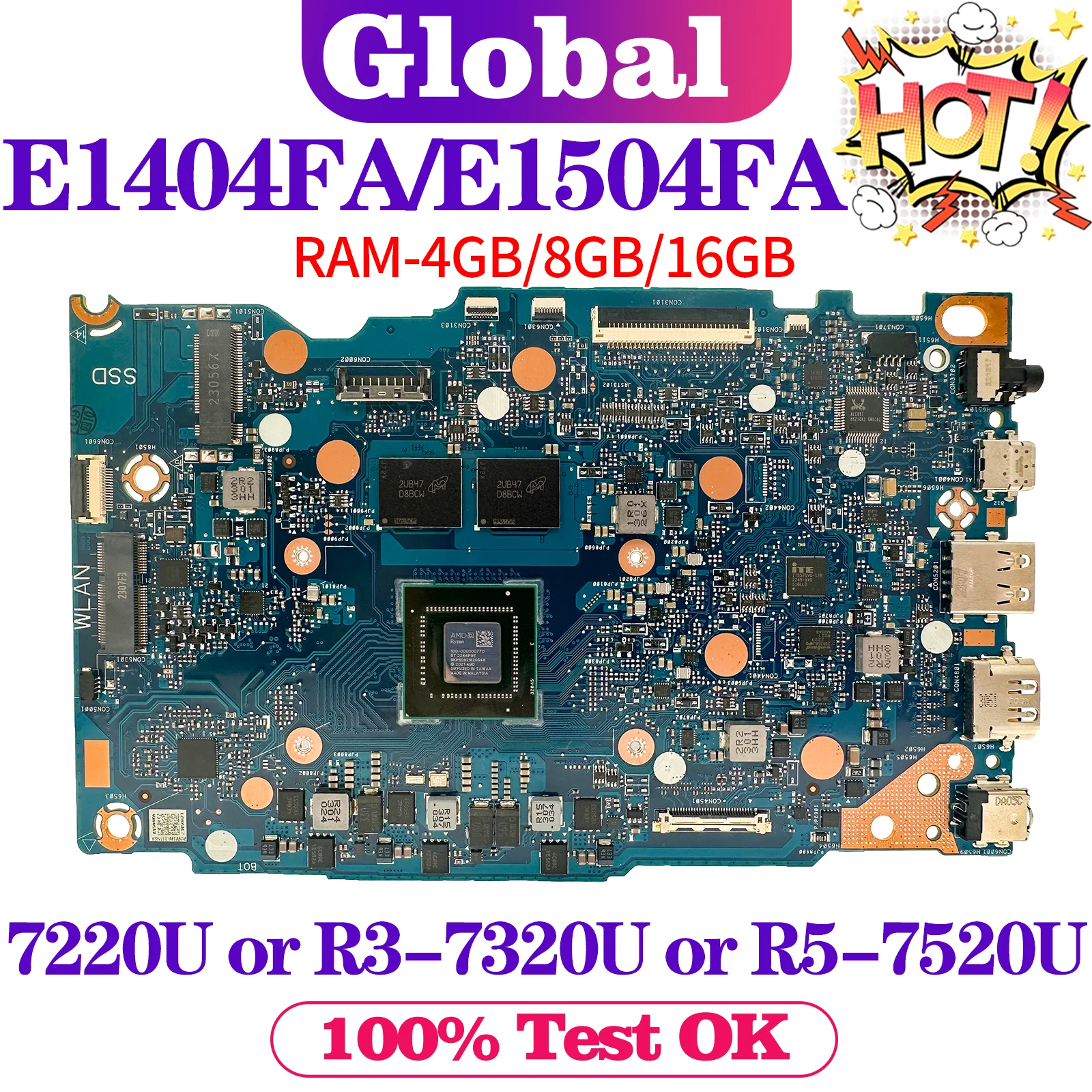 KEFU E1404FA Mainboard For ASUS E1404F L1404FA R1404FA E1504FA L1504FA R1504FA E1504F Laptop Motherboard R3 R5 RAM-4GB/8GB/16GB