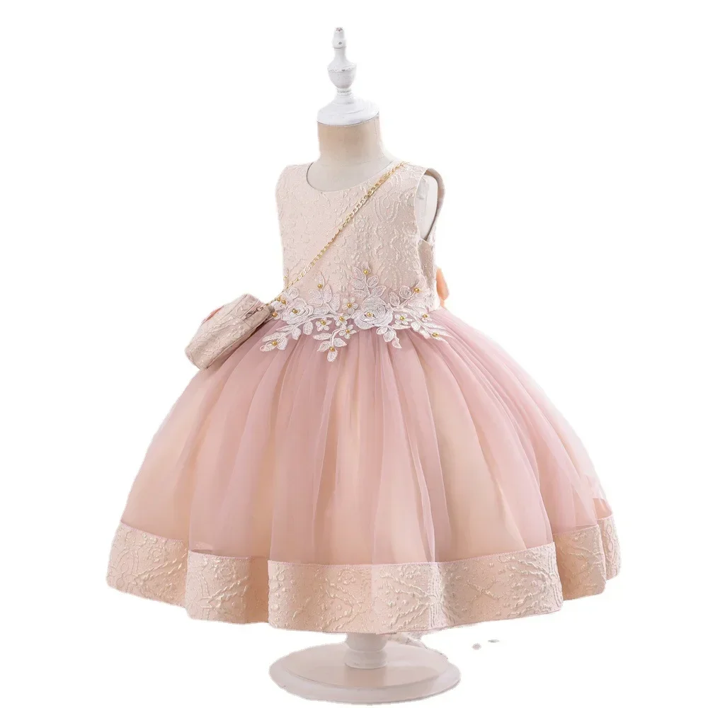 3pcs/set Puffy Dress for Girls Jacquard Pattern Tulle Patchwork Children Clothing 3D Appliques Casual Birthday Dresses