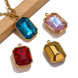 5pcs Stainless Steel Gold Color Glass Ink Blue Transparent Charms DIY Woman Necklace Bracelet Jewelry Making Supplies Wholesale