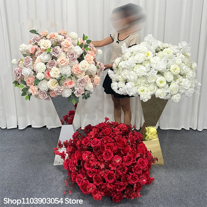 Künstliche Rosa-Pfirsich-Weiß-Rosen-Tischdekoration Blumenarrangement Luxus-Hochzeitsbankett Esstisch-Dekor Blumenstrauß – Detail 2