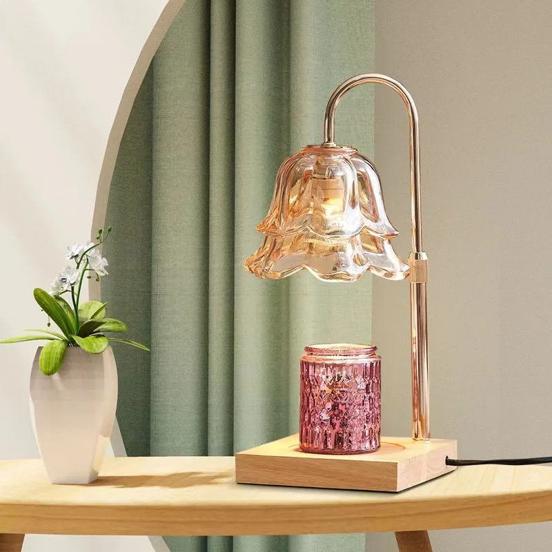 Creative Adjustable Aromatherapy Wax Melting Lamp Glass Lampshade Living Room Bedroom Bedside Wooden Atmosphere Lighting