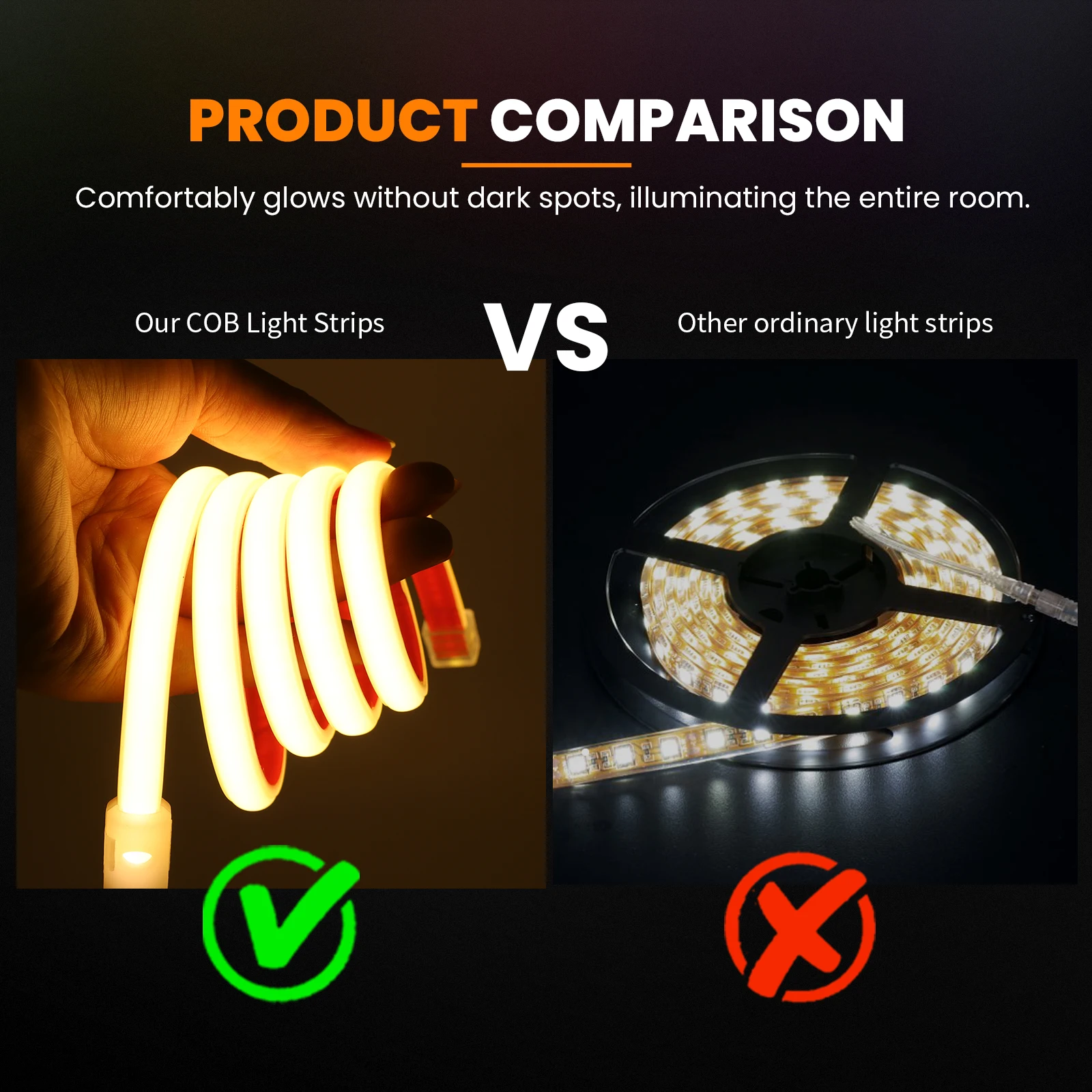 Imagem -02 - Impermeável Led Strip Lights para Iluminação do Quarto Fita Flexível Cob Neon Strip Ip65 Exterior Iluminação do Jardim 220v 288leds por m