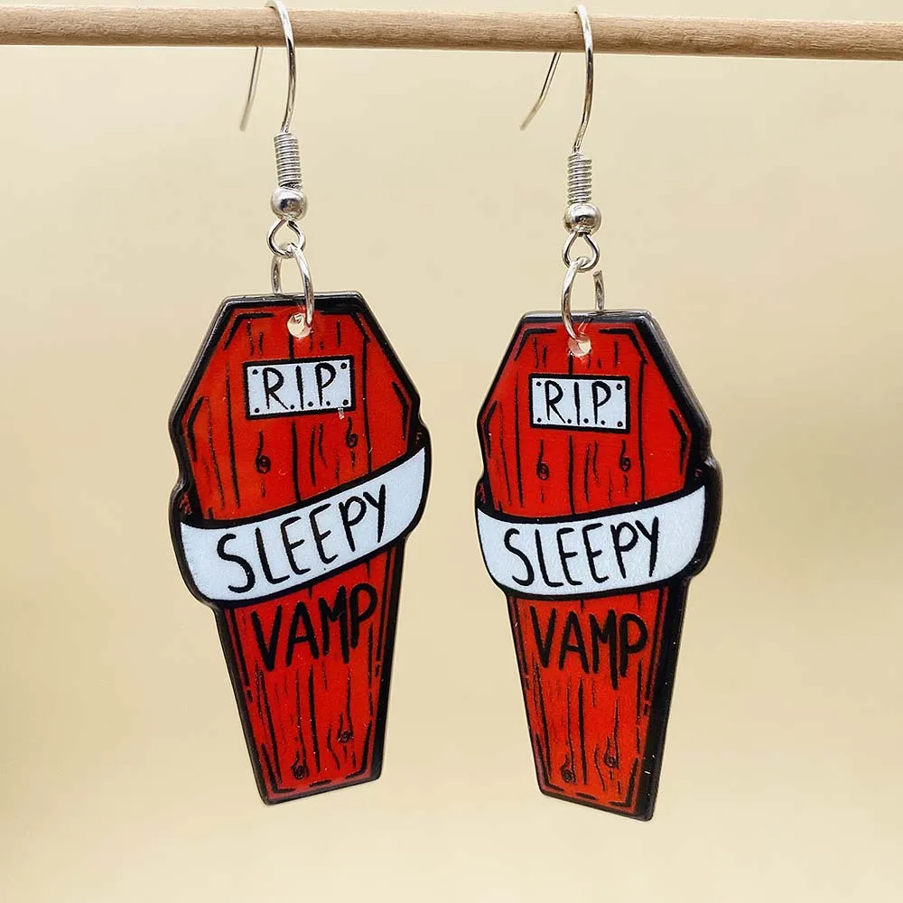 القوطي عيد الحب هالوين أقراط الحب سحر R.I.P الجمجمة القلب الشفاه الاكريليك أقراط للنساء هدية عيد الحب