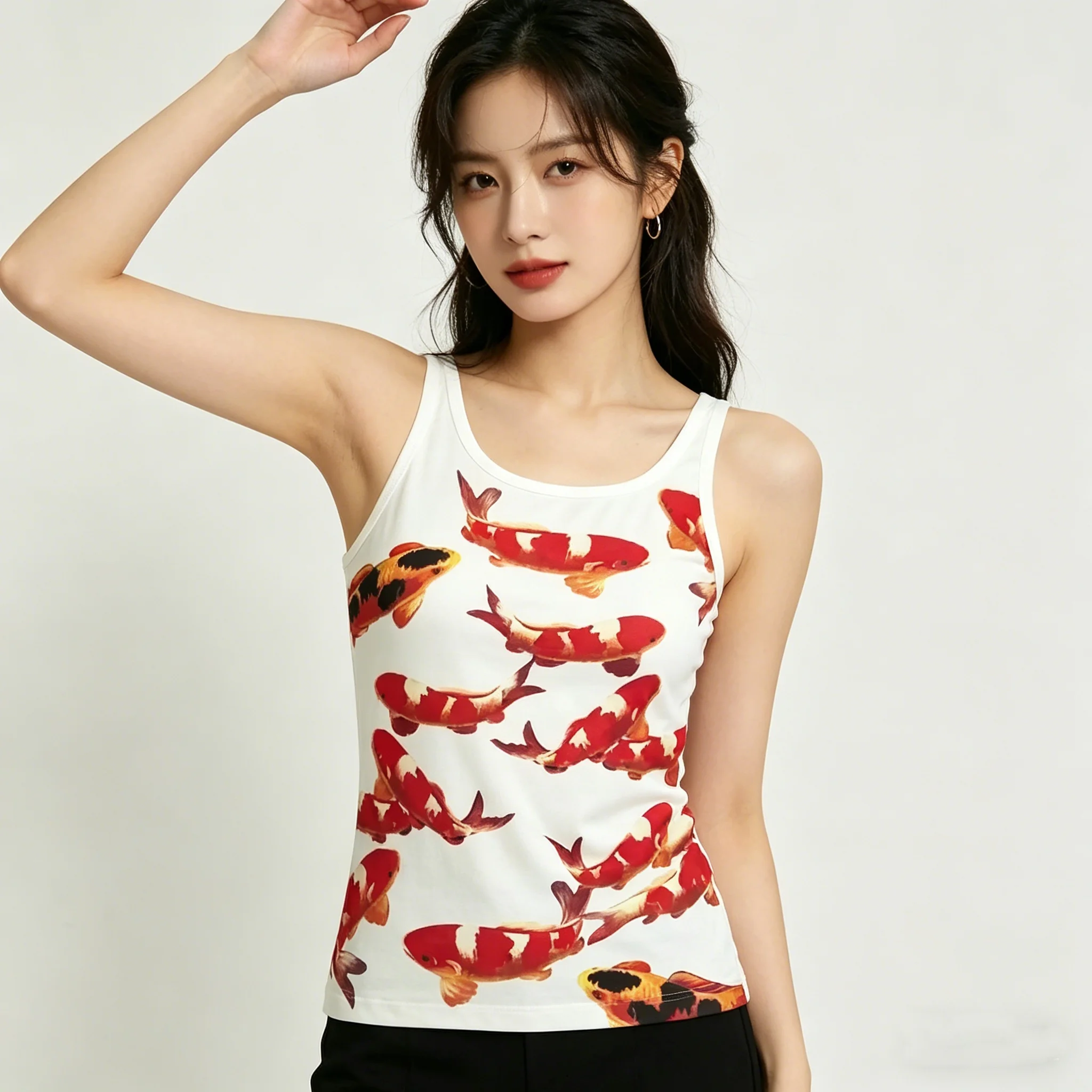 Summer New Product Fashionable Goldfish Printed Sweet and Spicy Personalized Skinny and Sexy Small Tank Top