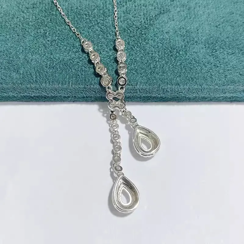 MeiBaPJ 2 Colors 4*6 Water Drop Stone Genuine 925 Silver Holder Pendant Necklace Empty Fitting Fine Wedding  Jewelry for Women