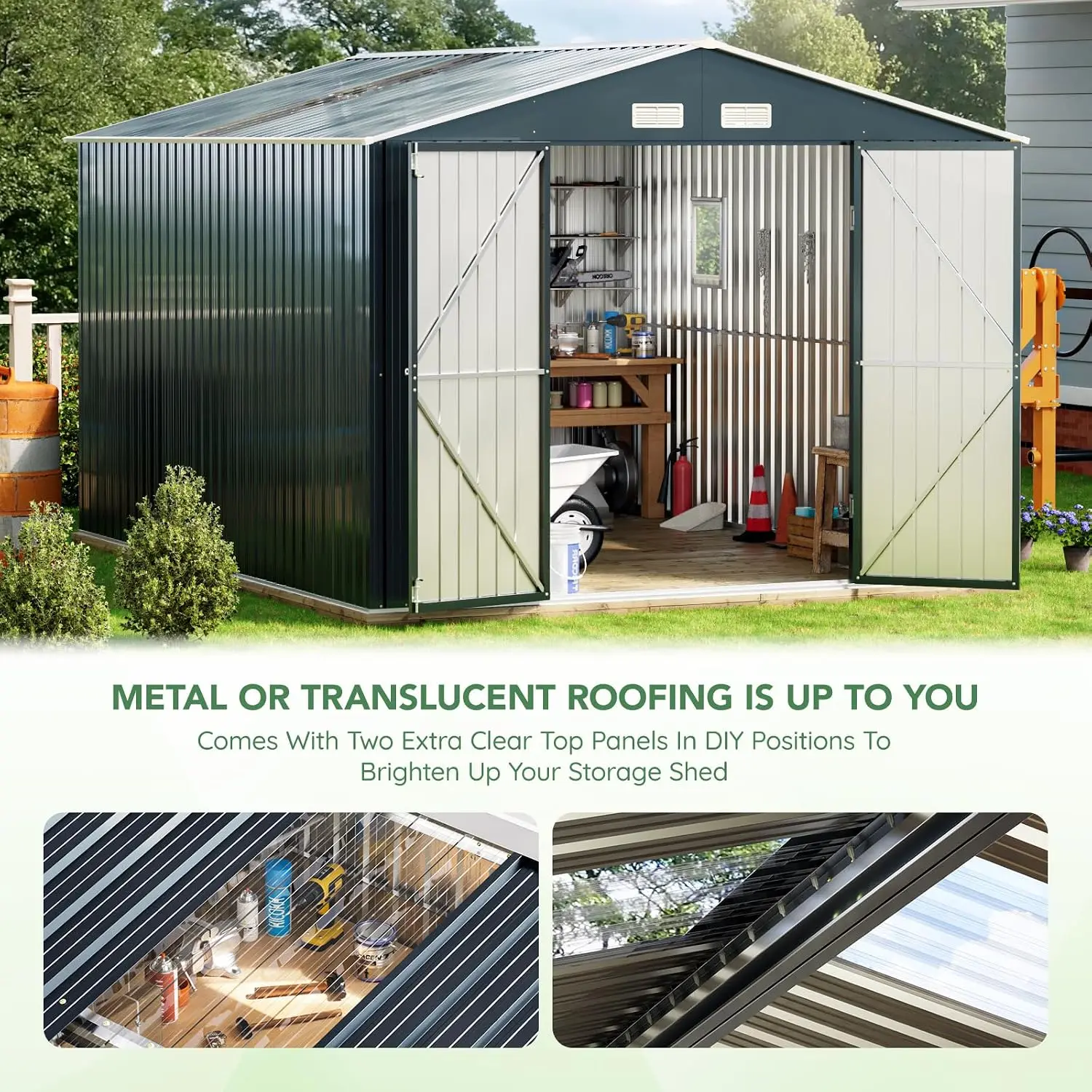 10x12X7.5FT Outdoor Steel Storage Shed with Lockable Doors and Frame Floor, Perfect for Garden, Backyard, and Patio, Custom - view 3