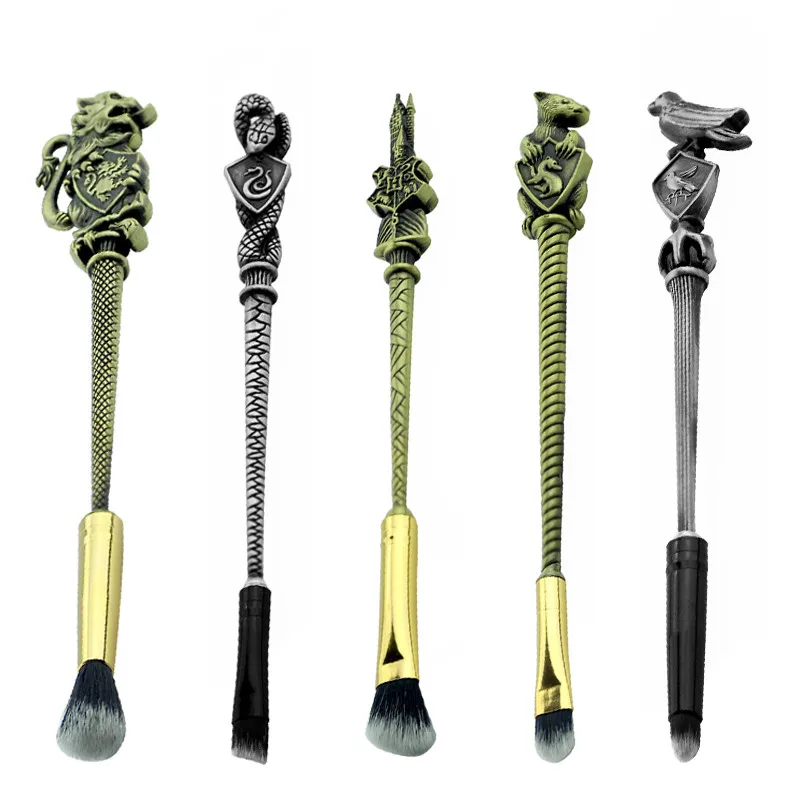 Harry Potter Hogwarts Gryffindor Slytherin Ravenclaw Hufflepuff Makeup Brushes Set Metal Makeup Brush Set Fans Collection