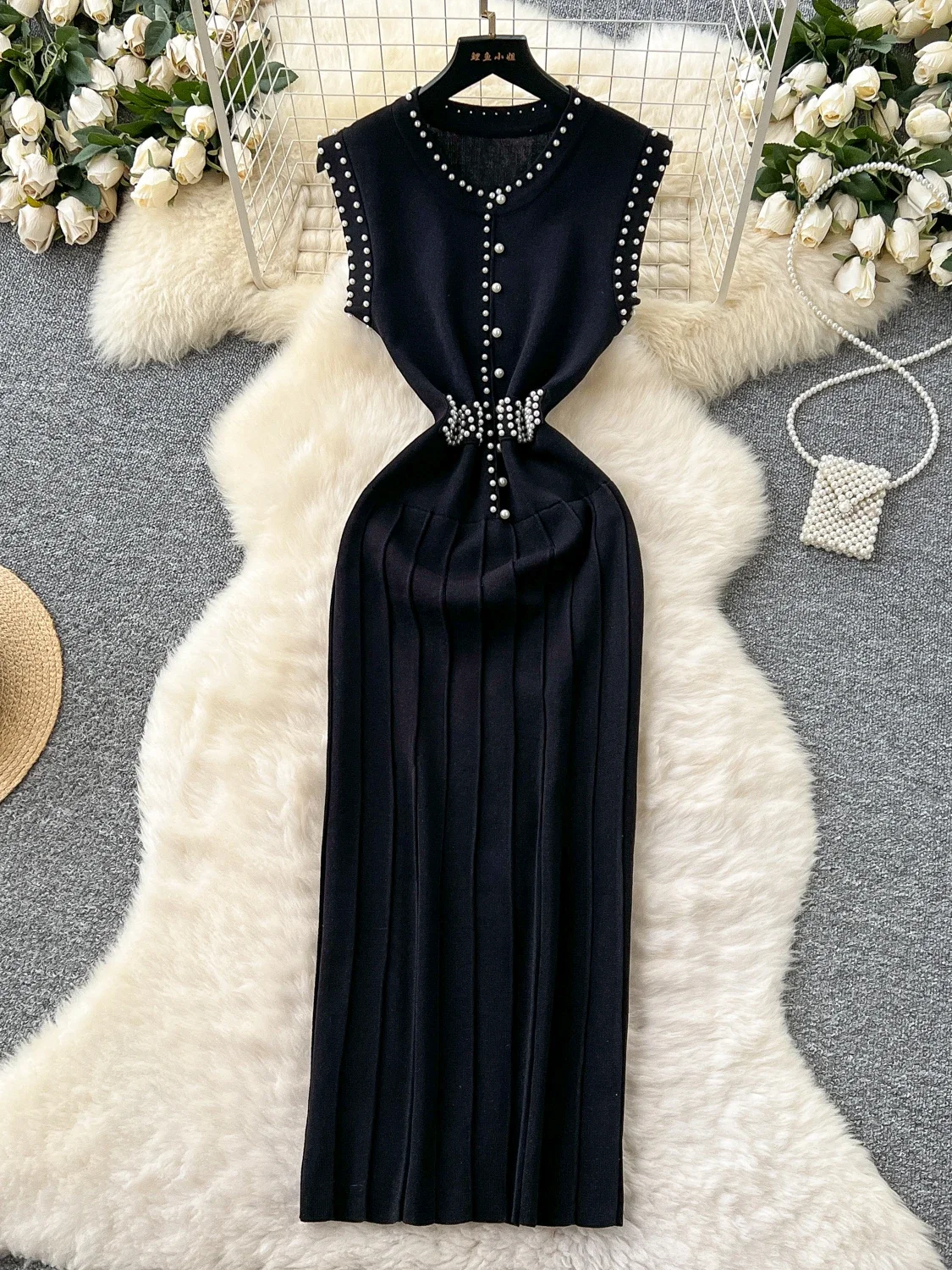 แฟชั่นลูกปัดแขนกุดถักชุดผู้หญิงฤดูร้อนเซ็กซี่ SLIM FIT ชุดยาวปาร์ตี้คลับ Streetwear