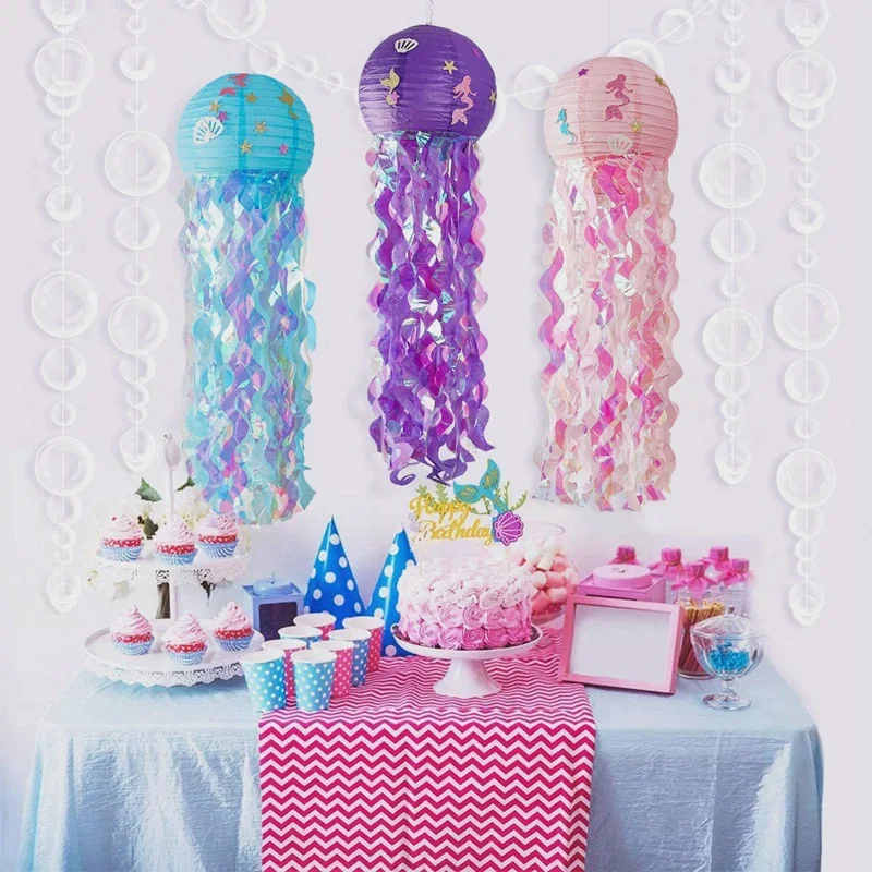 Mermaid Birthday Decoration New Theme Tableware Set Tablecloth Paper Cups Plate Backdrop Banner Baby Balloon Kids Party Supplies