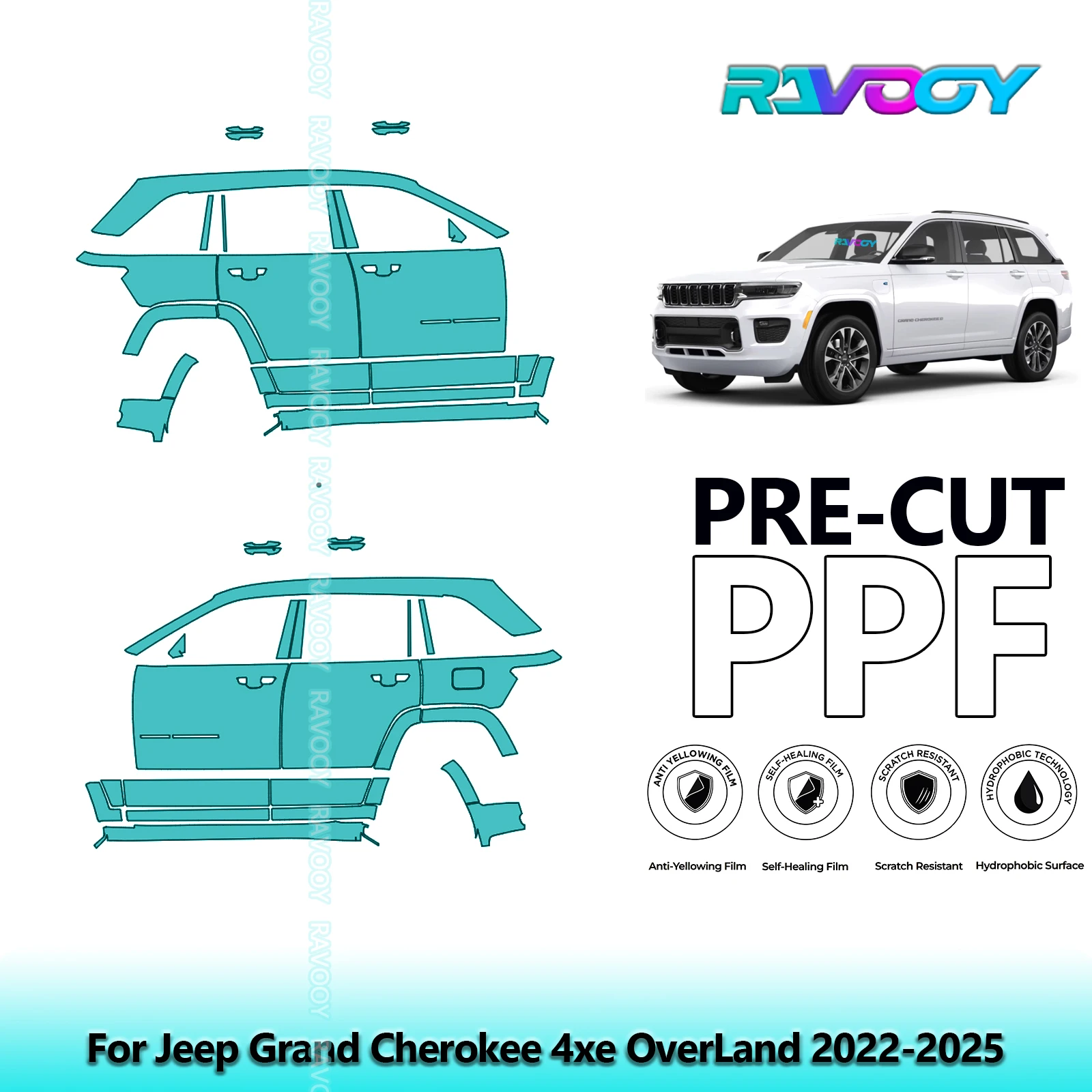 

For Jeep Grand Cherokee 4xe OverLand 2022-2025 8.5mil Pre-Cut PPF Door & A/B Pillar Kit TPU Paint Protection Film Set