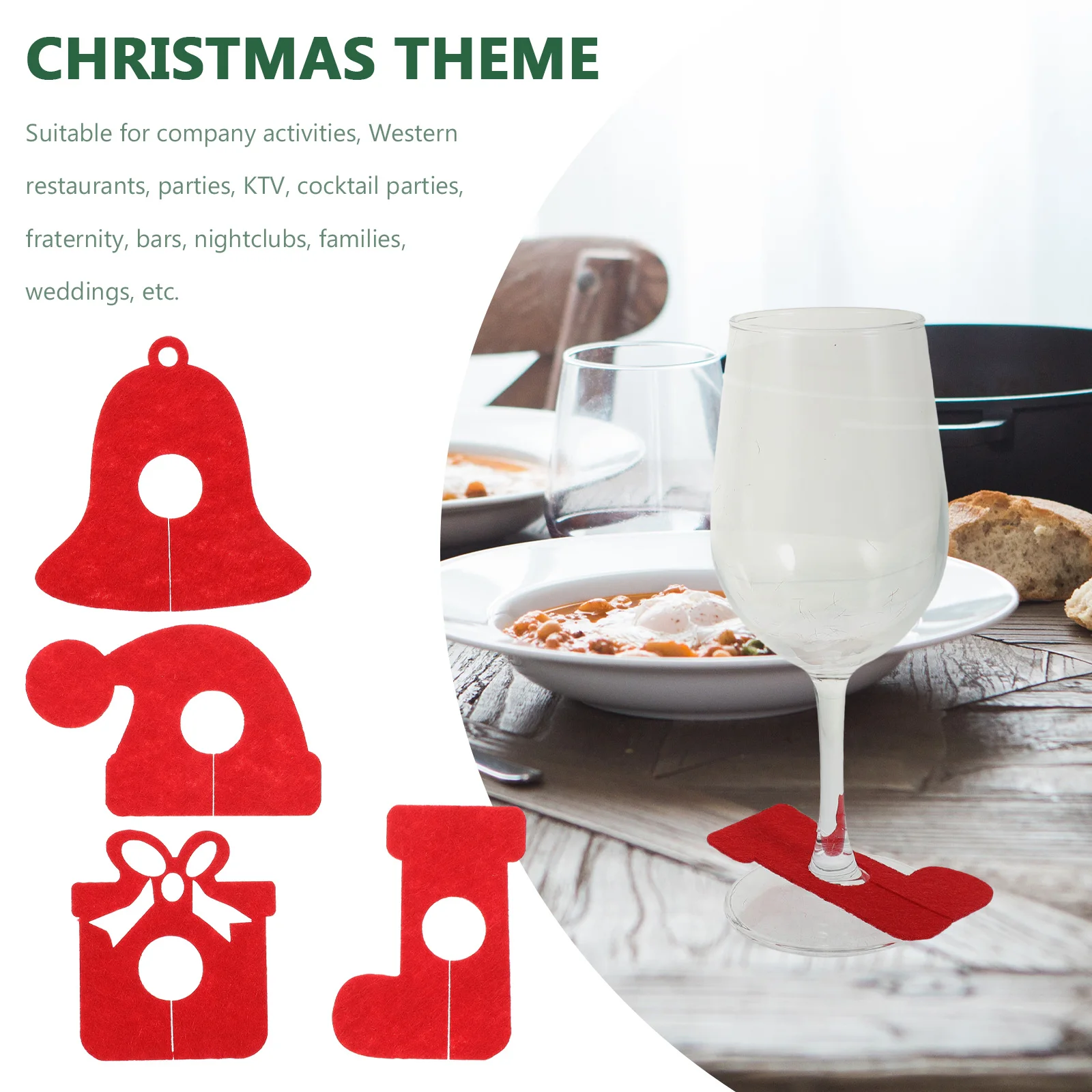 

12 Pcs Wine Glass Set Decoration Identification Markers Felt Cup for Drinks Christmas Glasses