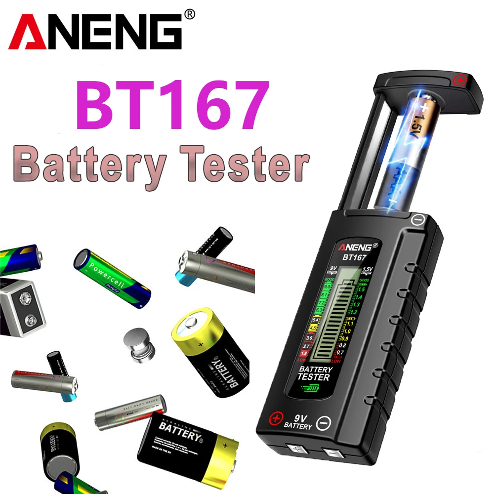 ANENG BT167 Battery Tester LCD Display C AA AAA D 9V 1.5V Universal Button Cell Detector Volt Test Checker Power Diagnostic Tool