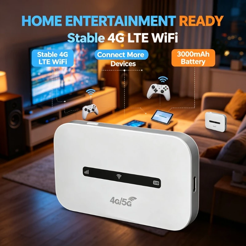 Long‑lasting 3000mAh 4G‑LTE Hotspot, SIM card slot router for lakeside camping multi‑device networking