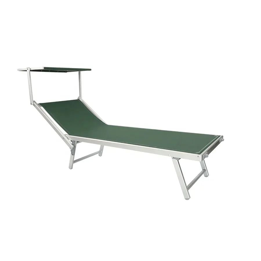 

Outdoor Aluminium Folding Sunlounger Sun Beach Bed With with Sun Shade Canopy Adjustable Back Rest