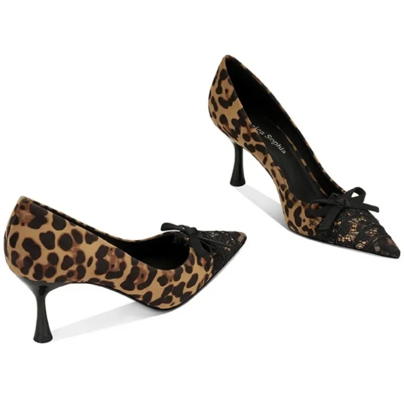 ファッションヒョウの靴女性 2025 セクシーなポインテッドトゥの女性のハイヒールドレスパンプス女性スリップオン薄いかかとの靴女性 Zapatos