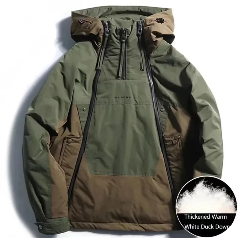 Luxury Brand Double Zipper Down Jacket Men Winter Warm White Duck Down Coat Bomber Windproof Outdoor Windbreaker Hooded Military