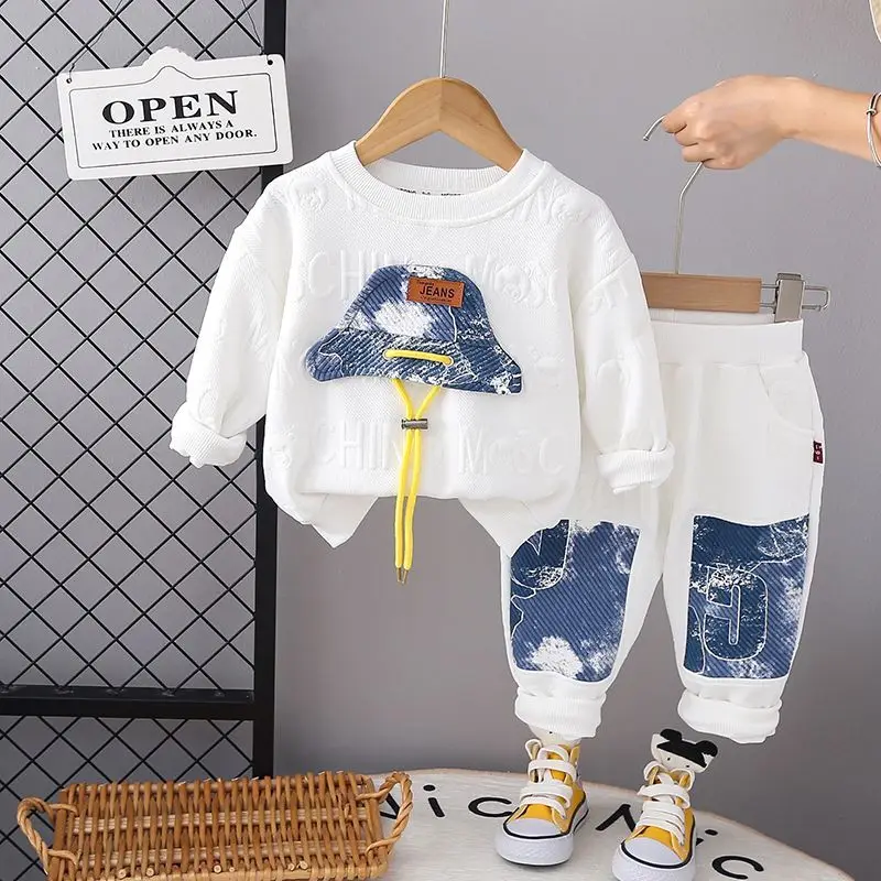 

80-120cm Boys' autumn outfit new style children's handsome long sleeved sweatshirt pants two-piece set