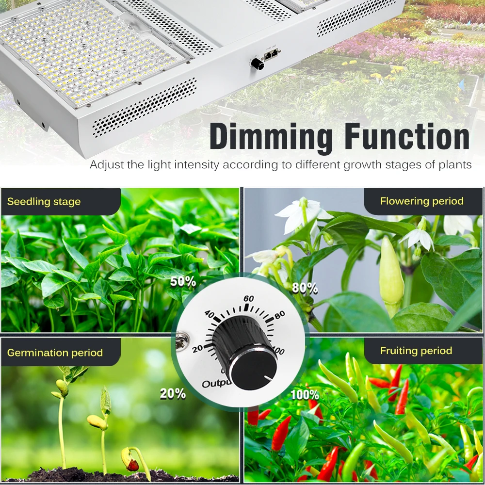 LED Grow Lights para Estufa, Luzes reguláveis para plantas, Chips LED, Branco, 5050, 5050, 720W, AC100-277V, 5000K