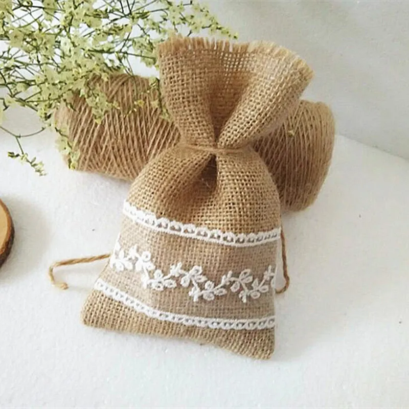 

Party Supplies Lace Burlap Bags Wedding Favors Baby Shower , Birthday Candy Bags 50 PCS