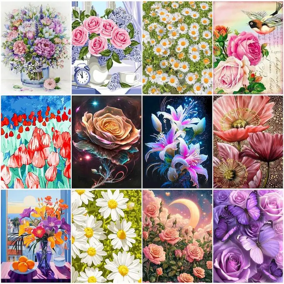 

RUOPOTY Painting By Number Adults Flowers Coloring By Numbers Picture Drawing On Canvas Diy Crafts Acrylic Decorative Paintings